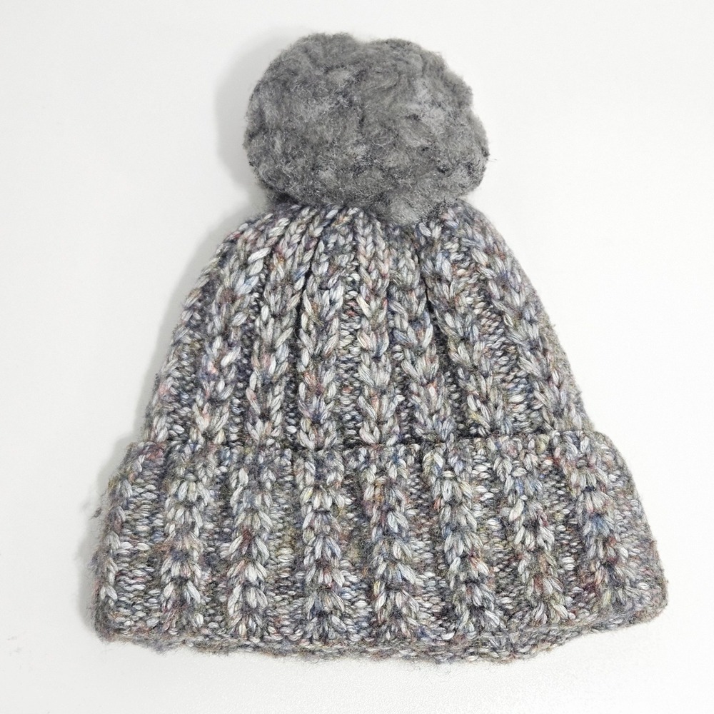 Norla Canada Handmade Alpaca Wool Blend Beanie Hat Soft Pom Cuff‎ Chunky Grey